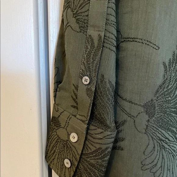 Golden Goose Boyfriend Shirt/Pant set Olive Green embroidery flower details. NWT - Picture 14 of 16